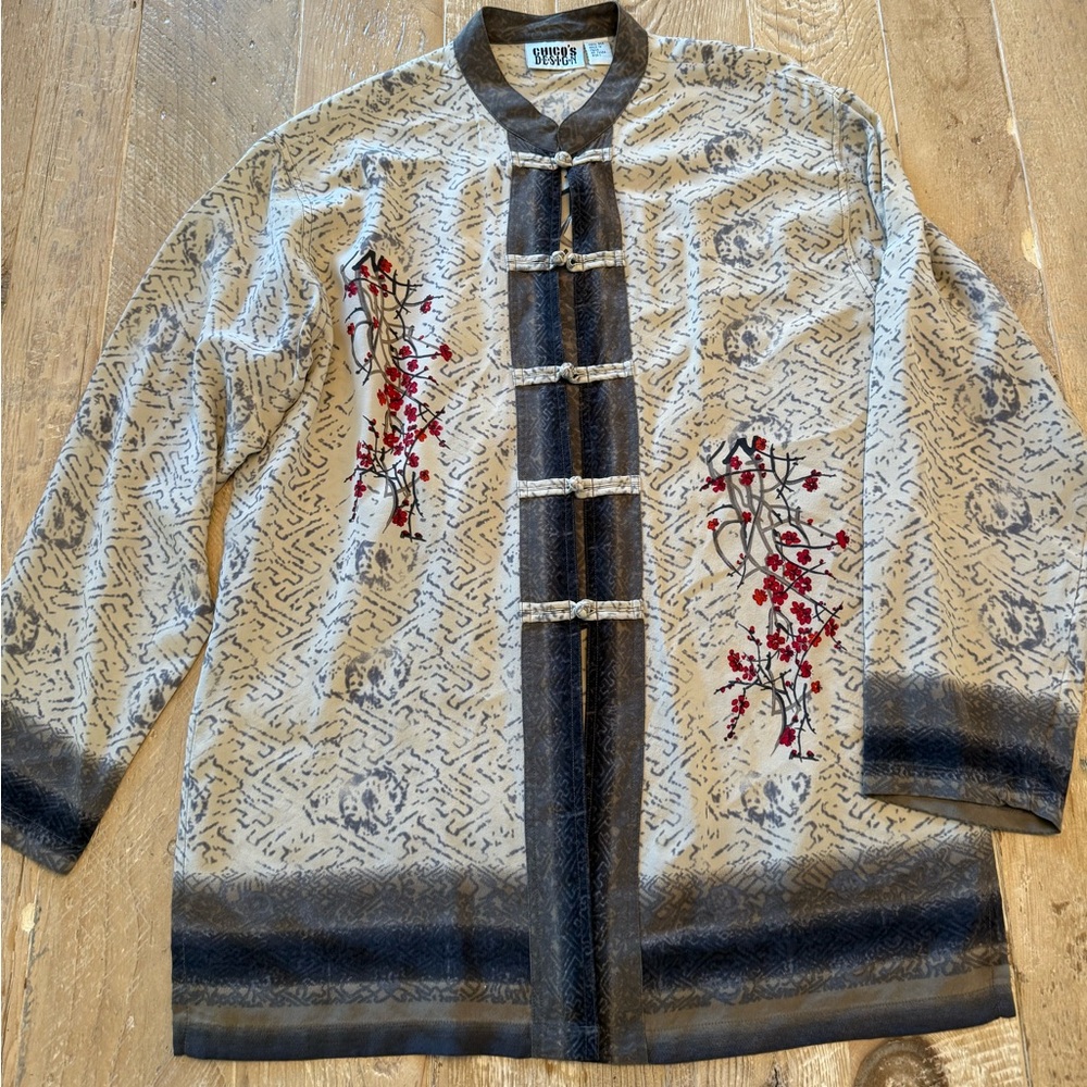 Chicos Design Asian-Inspired Mandarin Top Cherry Blossom M